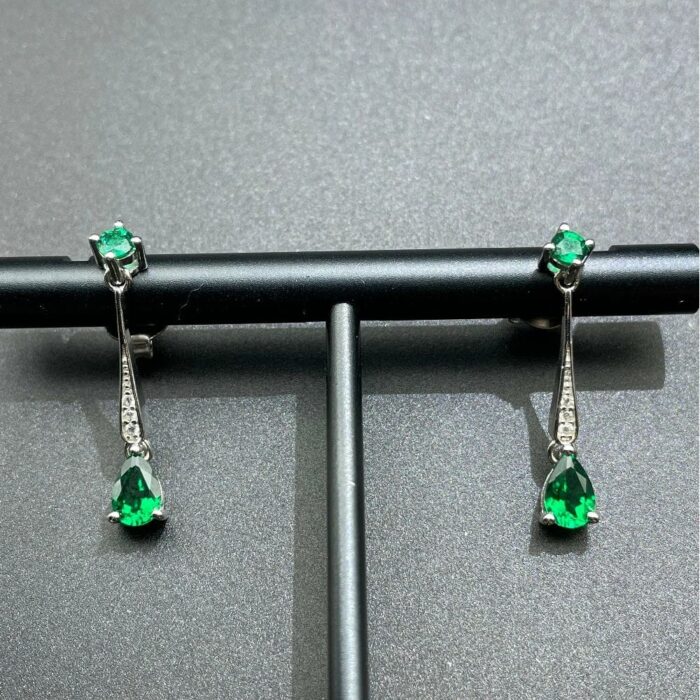 925 Silver Lab-Created Emerald Earrings - Model A73-E2020426 - Image 5