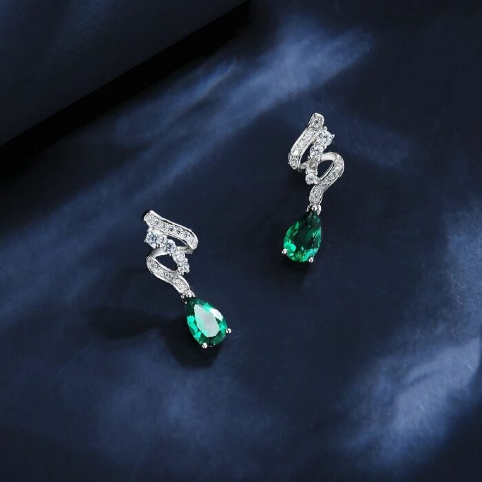 925 Silver Lab-Created Emerald Earrings - Model A73-E2020456 - Image 2