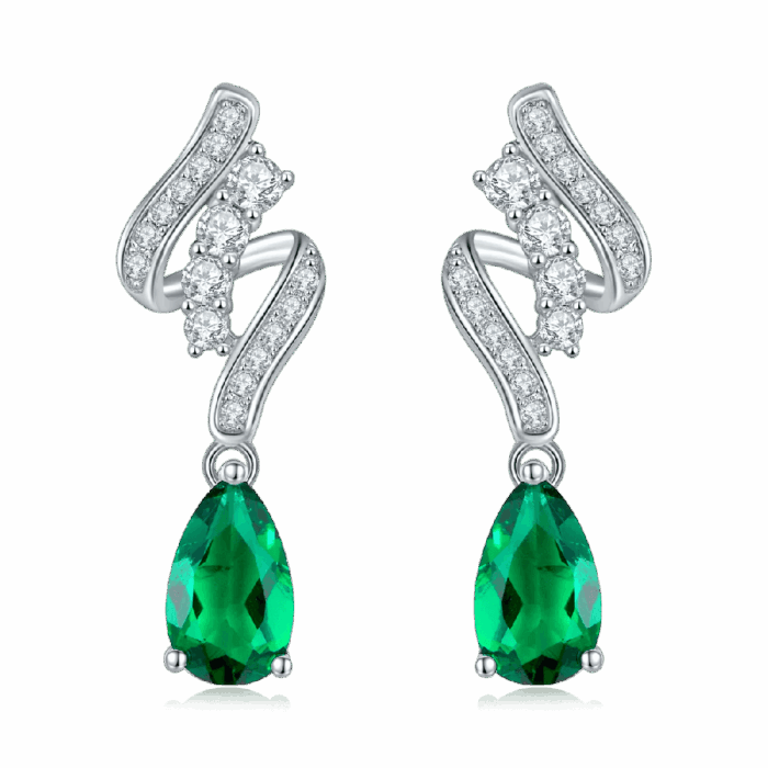 925 Silver Lab-Created Emerald Earrings - Model A73-E2020456 - Image 1