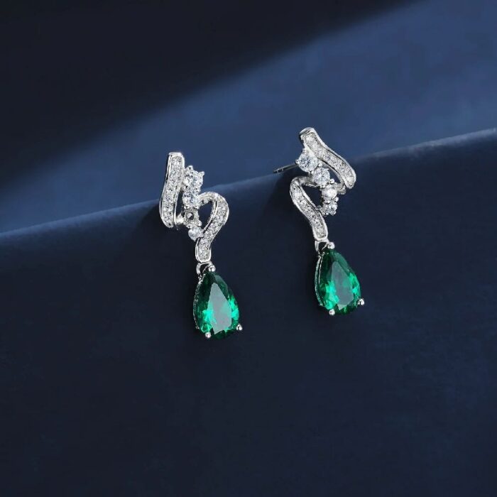 925 Silver Lab-Created Emerald Earrings - Model A73-E2020456 - Image 3