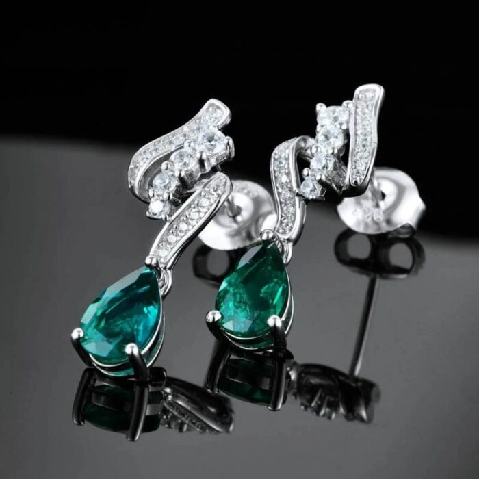 925 Silver Lab-Created Emerald Earrings - Model A73-E2020456 - Image 4