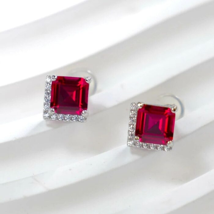 925 Silver Cultured Ruby Earrings A73-E2020866R - Image 2