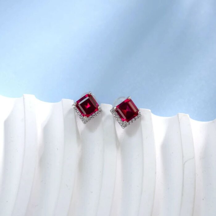 925 Silver Cultured Ruby Earrings A73-E2020866R - Image 4