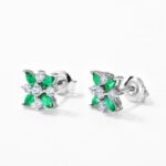 925 Silver Lab-Created Emerald Earrings - Model A73-E2020869 - Image 2