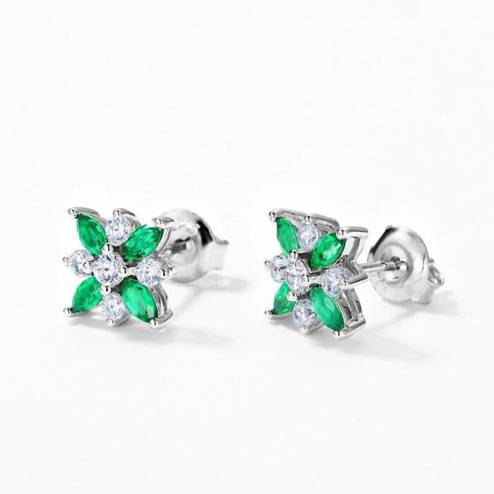 925 Silver Lab-Created Emerald Earrings - Model A73-E2020869 - Image 2