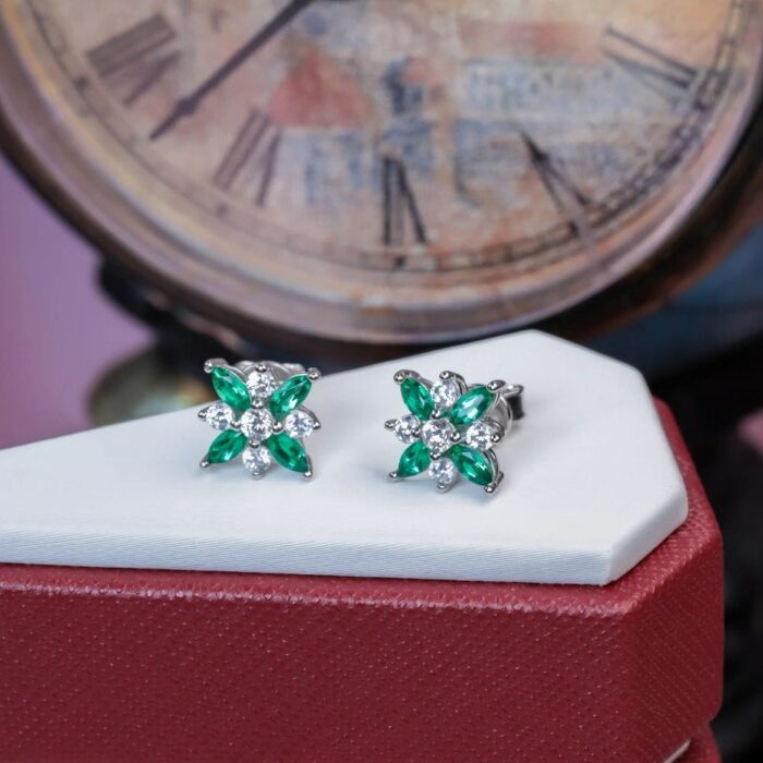 925 Silver Lab-Created Emerald Earrings - Model A73-E2020869 - Image 5