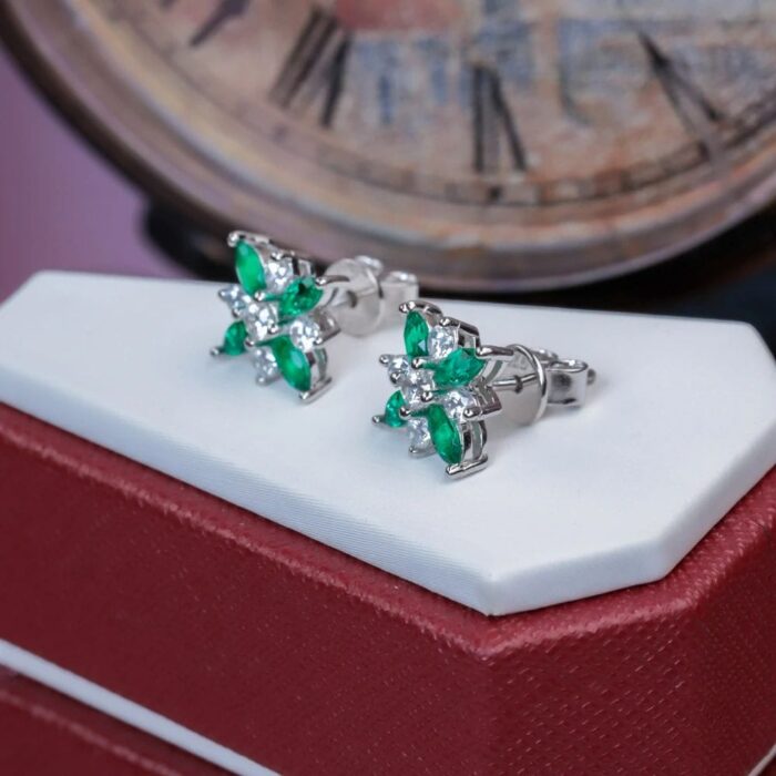 925 Silver Lab-Created Emerald Earrings - Model A73-E2020869 - Image 6