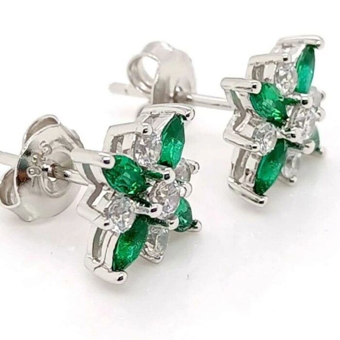 925 Silver Lab-Created Emerald Earrings - Model A73-E2020869 - Image 4