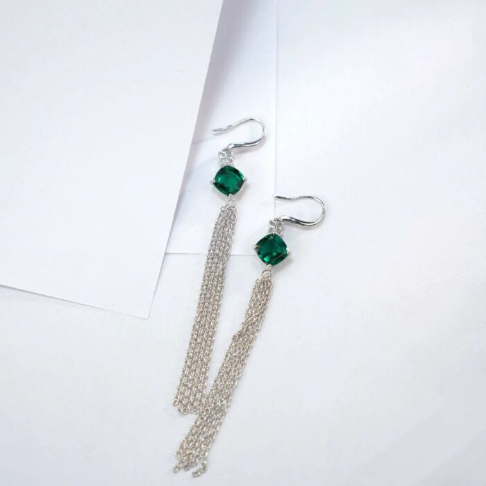 925 Silver Lab-Created Emerald Earrings - Model A73-E2020983R - Image 2