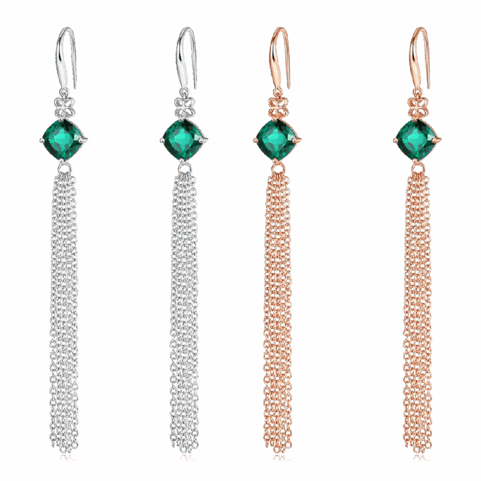 925 Silver Lab-Created Emerald Earrings - Model A73-E2020983R - Image 6