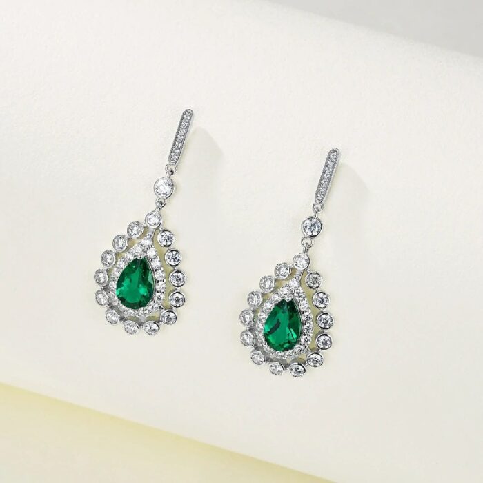925 Silver Lab-Created Emerald Earrings - Model A73-E2105081 - Image 3