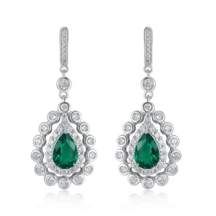 925 Silver Lab-Created Emerald Earrings - Model A73-E2105081 - Image 1
