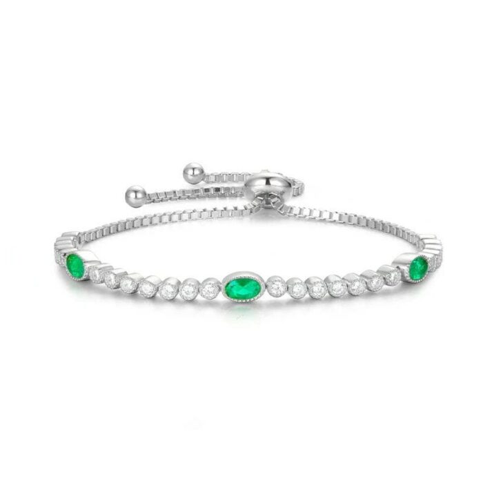 925 Silver Lab-Created Emerald Bracelet - Model B1917989 - Image 1