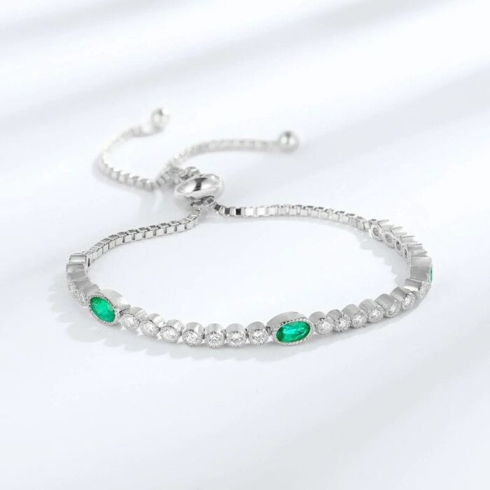 925 Silver Lab-Created Emerald Bracelet - Model B1917989 - Image 2