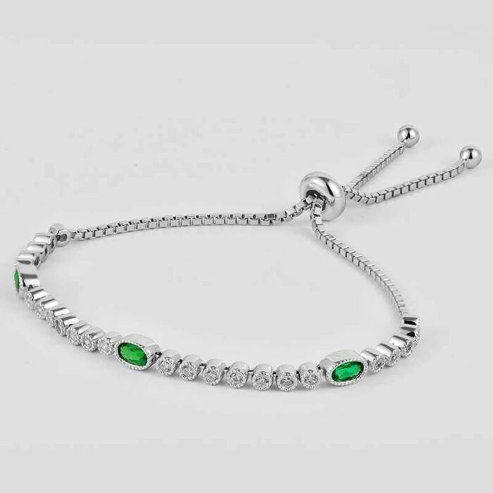 925 Silver Lab-Created Emerald Bracelet - Model B1917989 - Image 3