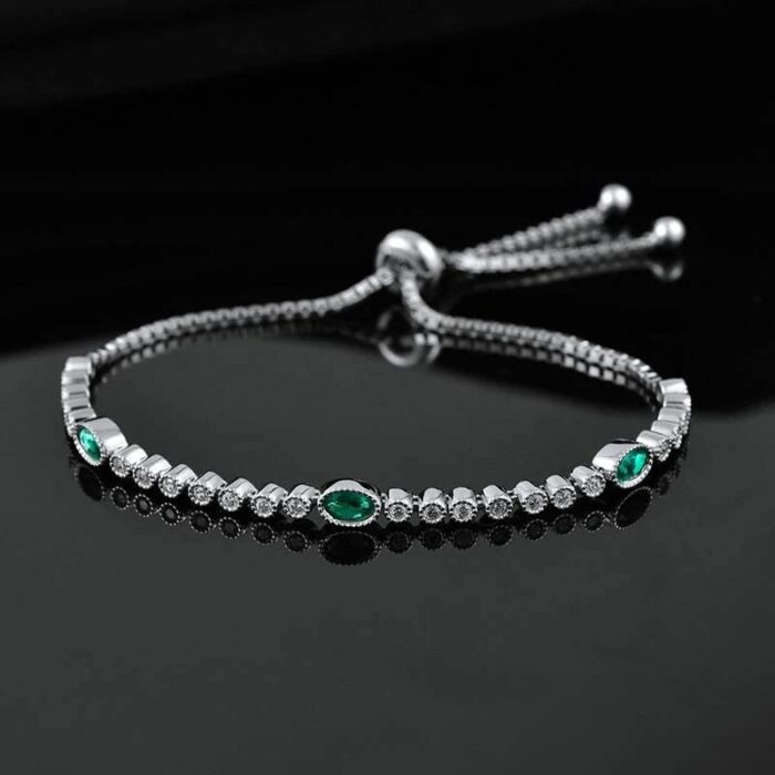 925 Silver Lab-Created Emerald Bracelet - Model B1917989 - Image 4