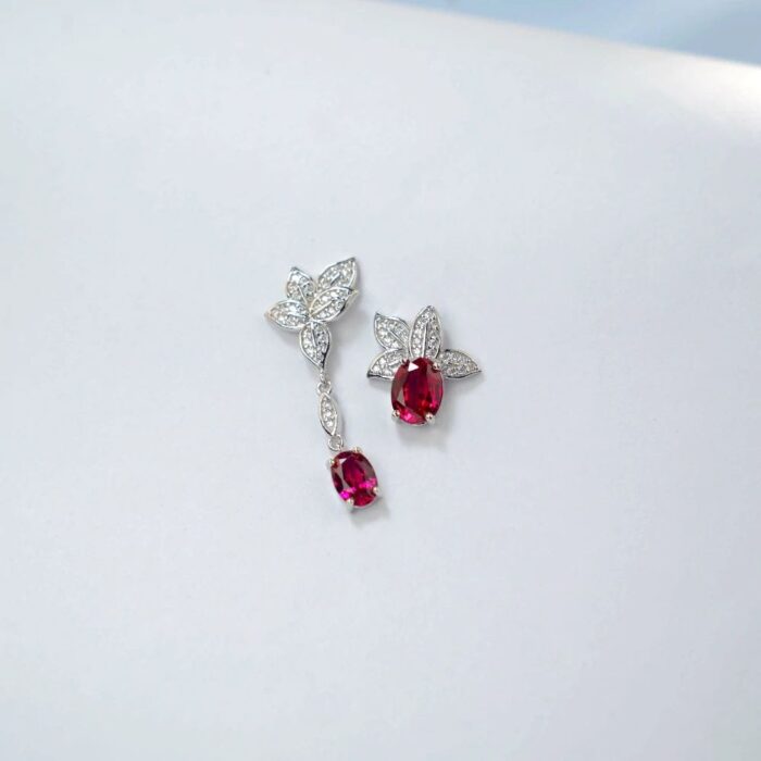 925 Silver Cultured Ruby Earrings E0004R - Image 2