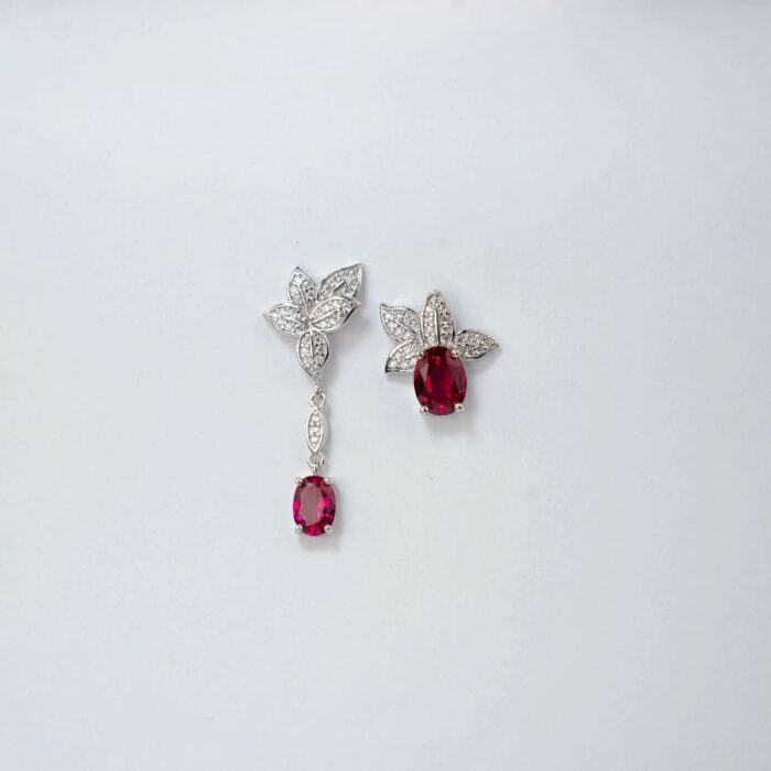 925 Silver Cultured Ruby Earrings E0004R - Image 3
