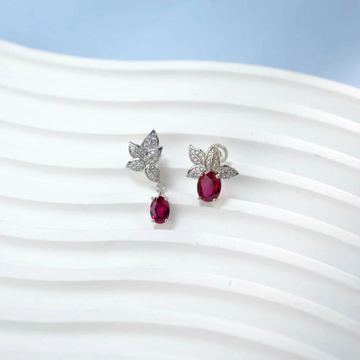 925 Silver Cultured Ruby Earrings E0004R - Image 4