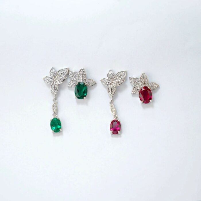 925 Silver Cultured Ruby Earrings E0004R - Image 5