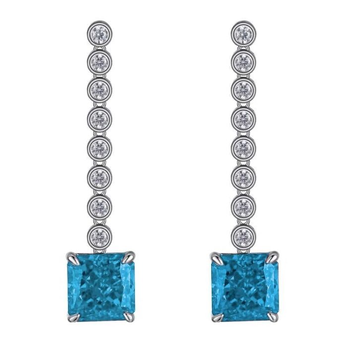 925 Silver Aquamarine Cubic Zirconia Earrings E0016B - Image 1