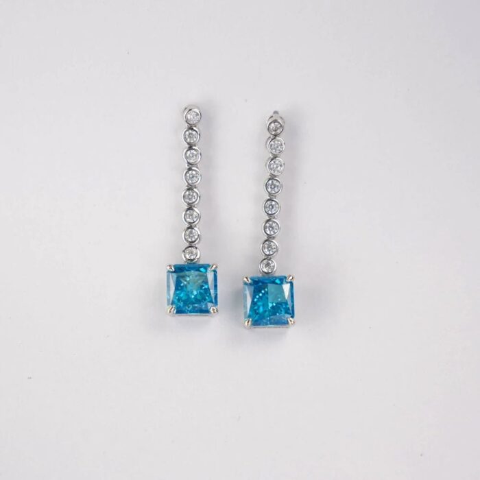 925 Silver Aquamarine Cubic Zirconia Earrings E0016B - Image 2