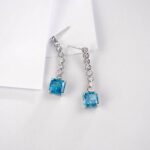 925 Silver Aquamarine Cubic Zirconia Earrings E0016B - Image 3