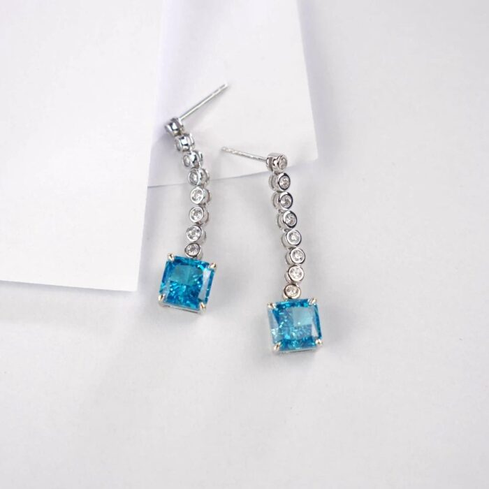 925 Silver Aquamarine Cubic Zirconia Earrings E0016B - Image 3