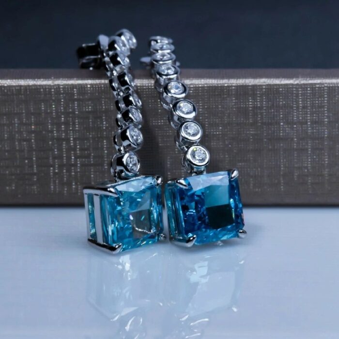 925 Silver Aquamarine Cubic Zirconia Earrings E0016B - Image 5