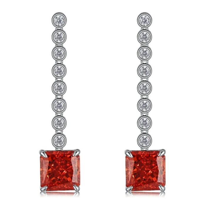 925 Silver Red Cubic Zirconia Earrings E0016R - Image 1