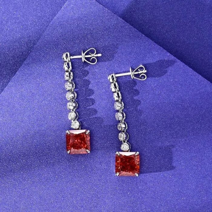 925 Silver Red Cubic Zirconia Earrings E0016R - Image 2