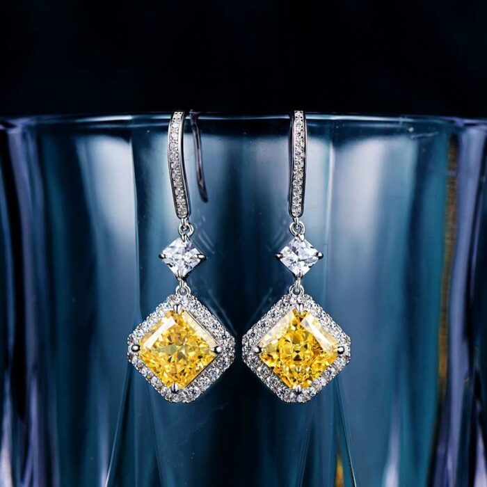 925 Silver Yellow Cubic Zirconia Earrings E0037-1 - Image 2