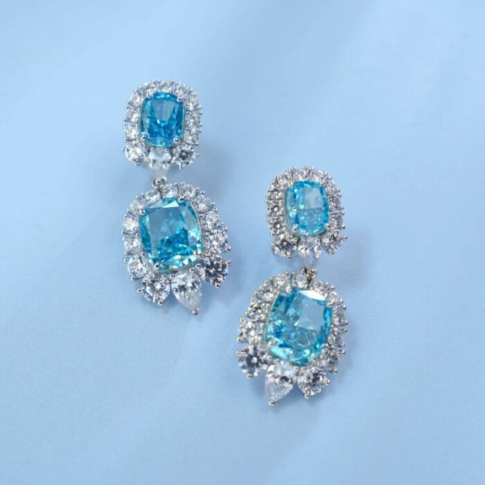 925 Silver Blue Cubic Zirconia Earrings E0042B - Image 2