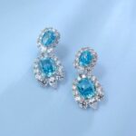 925 Silver Blue Cubic Zirconia Earrings E0042B - Image 3