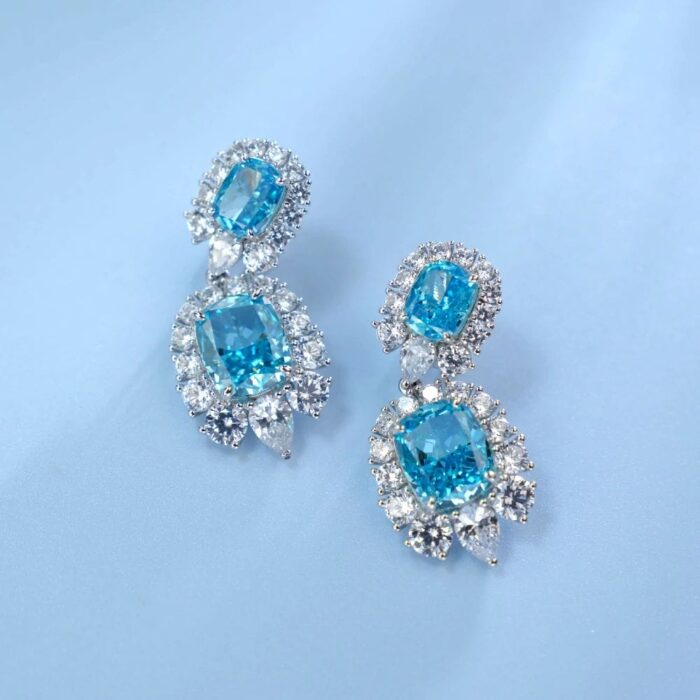 925 Silver Blue Cubic Zirconia Earrings E0042B - Image 3