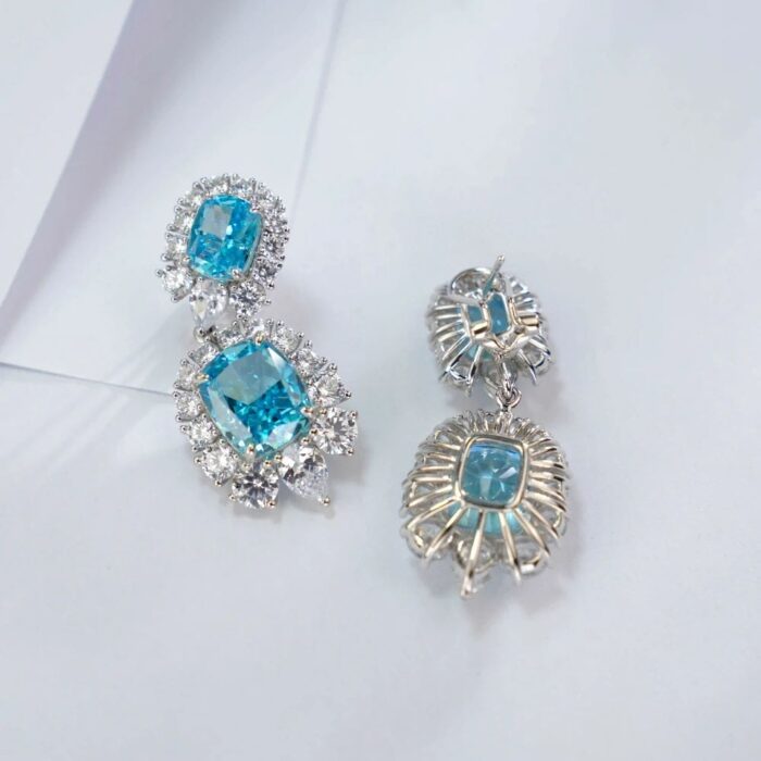 925 Silver Blue Cubic Zirconia Earrings E0042B - Image 4