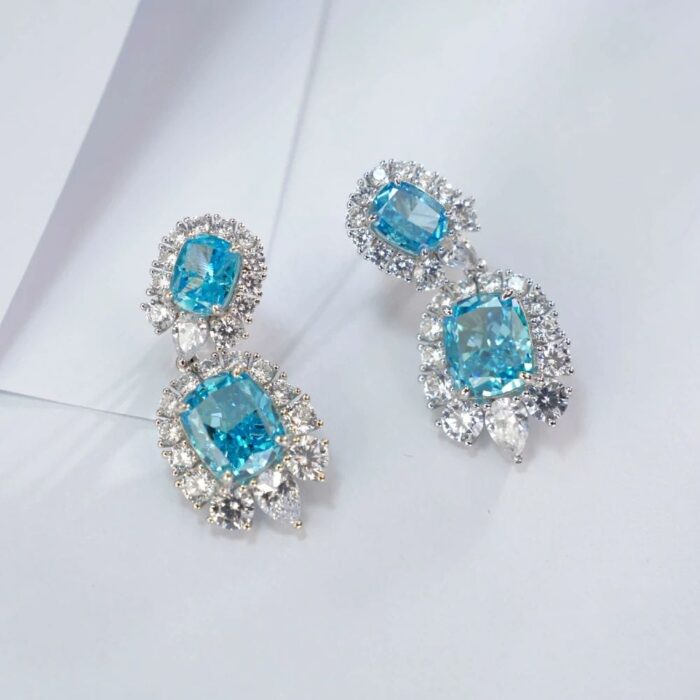 925 Silver Blue Cubic Zirconia Earrings E0042B - Image 6