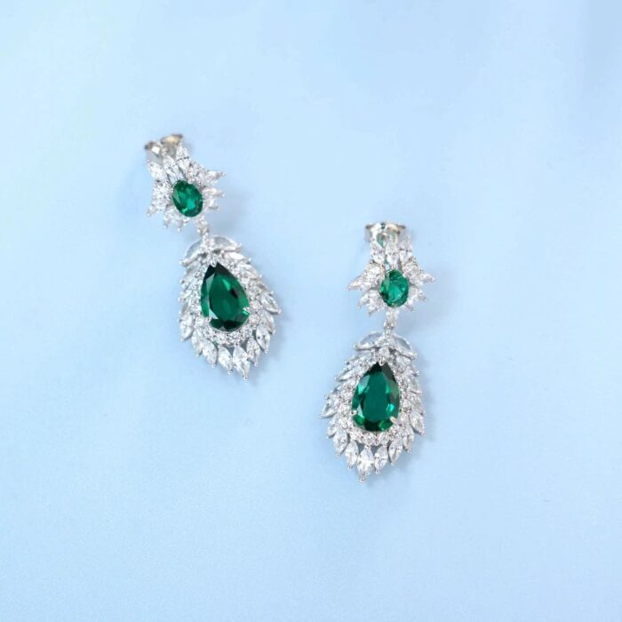 925 Silver Lab-Created Emerald Earrings - Model E0072 - Image 2