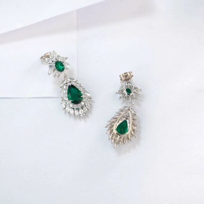 925 Silver Lab-Created Emerald Earrings - Model E0072 - Image 4