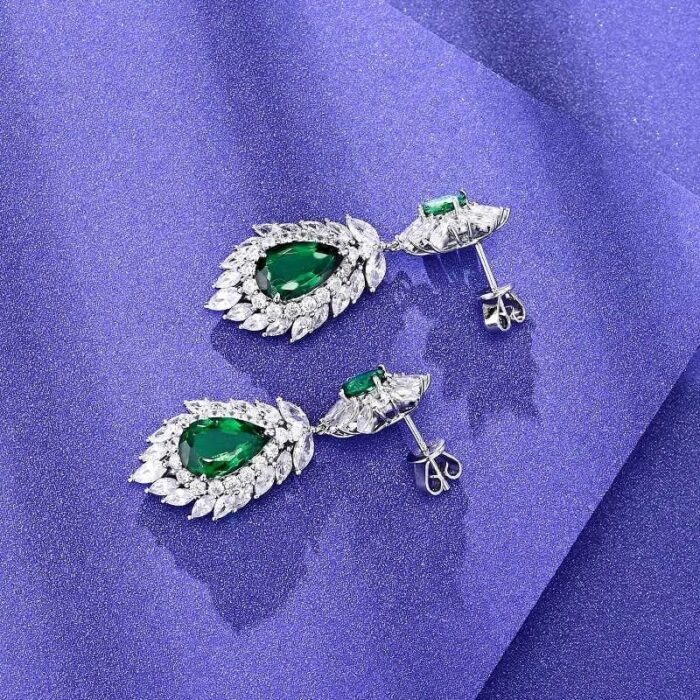 925 Silver Lab-Created Emerald Earrings - Model E0072 - Image 6