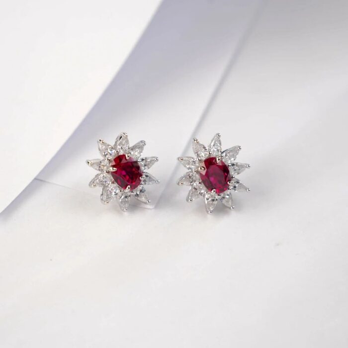 925 Silver Cultured Ruby Earrings E0074—1 - Image 4