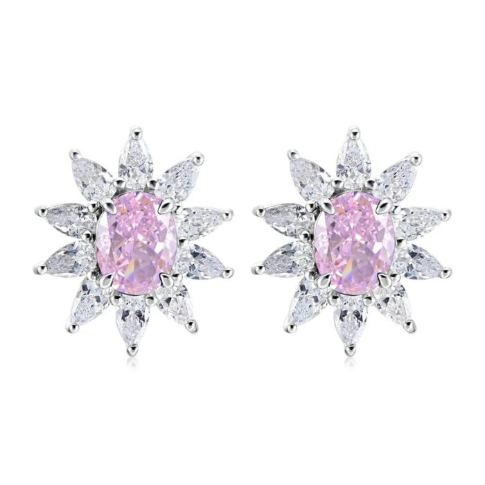 925 Silver Pink Cubic Zirconia Earrings E0074-4 - Image 1