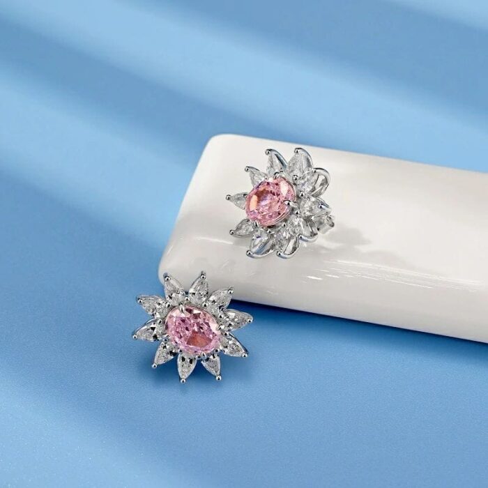 925 Silver Pink Cubic Zirconia Earrings E0074-4 - Image 2