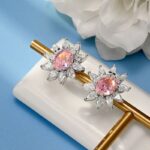 925 Silver Pink Cubic Zirconia Earrings E0074-4 - Image 3