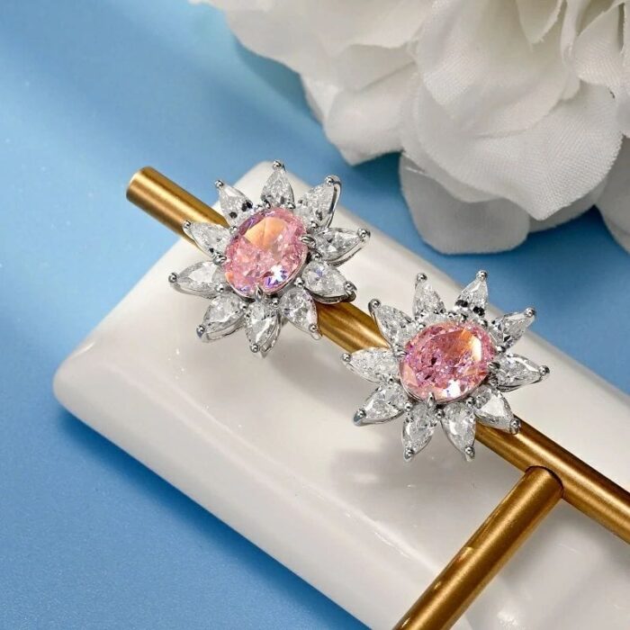 925 Silver Pink Cubic Zirconia Earrings E0074-4 - Image 3