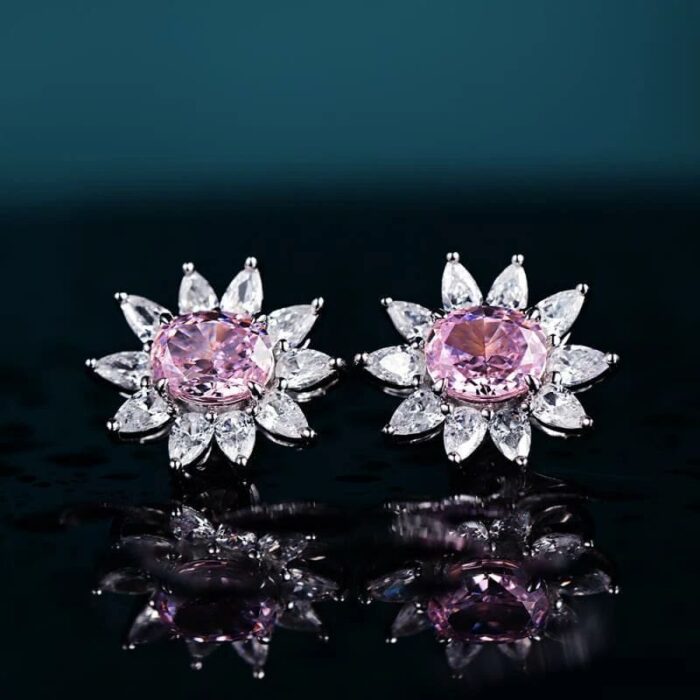 925 Silver Pink Cubic Zirconia Earrings E0074-4 - Image 4