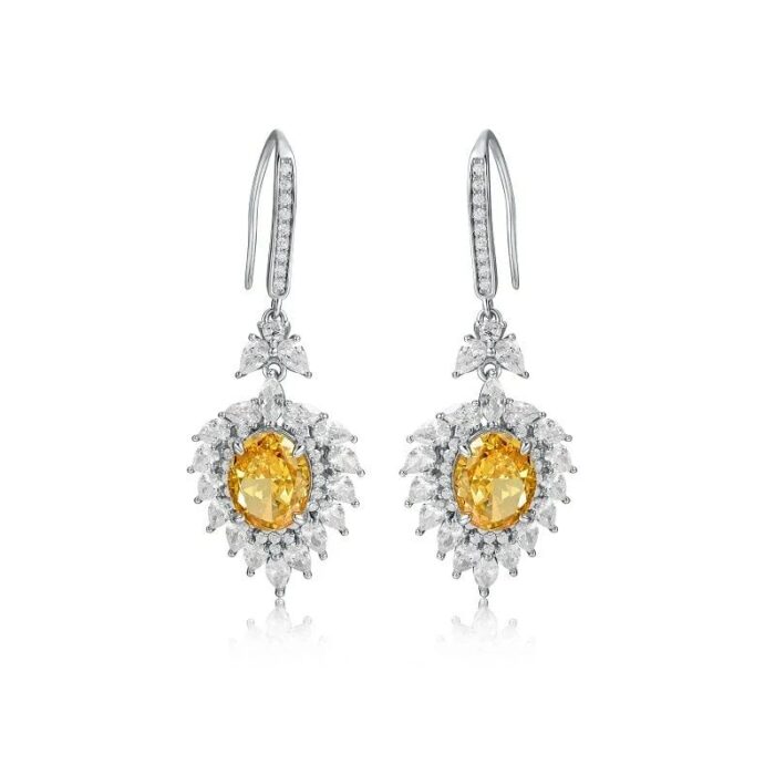 925 Silver Yellow Cubic Zirconia Earrings E0079Y - Image 1
