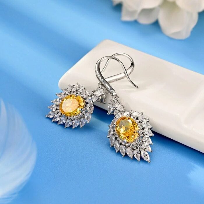 925 Silver Yellow Cubic Zirconia Earrings E0079Y - Image 2