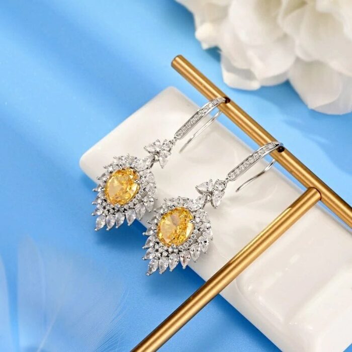 925 Silver Yellow Cubic Zirconia Earrings E0079Y - Image 3