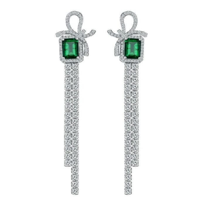 925 Silver Lab-Created Emerald Earrings - Model E-019 - Image 1
